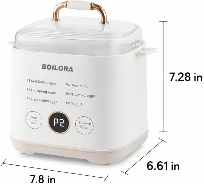 BOILORA Smart Egg Cooker for Soft Medium Hard Boiled Eggs with 24-Hour Delay Timer and Auto Shut-Off Stainless Steel Rack BPA-Free