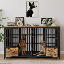 BOINN Large Dog Crate Furniture, Heavy Duty Double Dog Crate with Divider, Extra Large Dog Kennel Furniture with Removable Trays for Medium Large Dogs