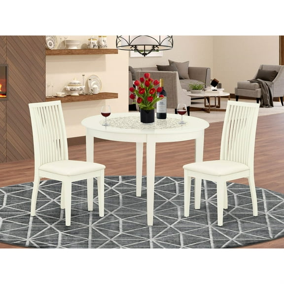 BOIP3-WHI-C 3Pc Dinette Set Includes a Rounded Kitchen Table and Two Microfiber Seat Dining Chairs, White Finish