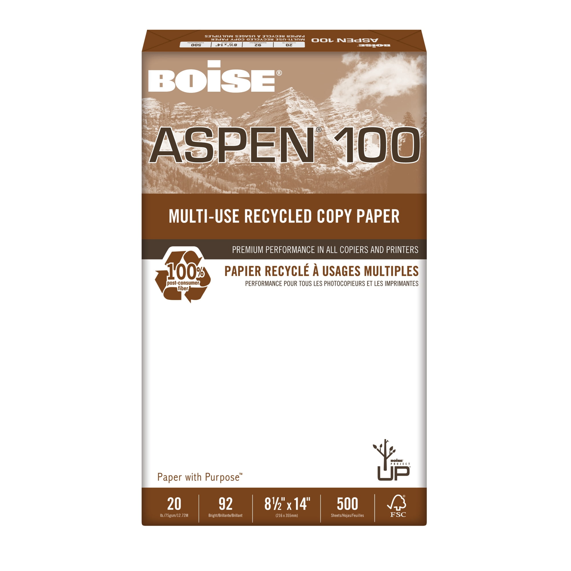 BOISE ASPEN 100 Recycled MultiUse Copy Paper, 8.5" x 14" Legal, 92