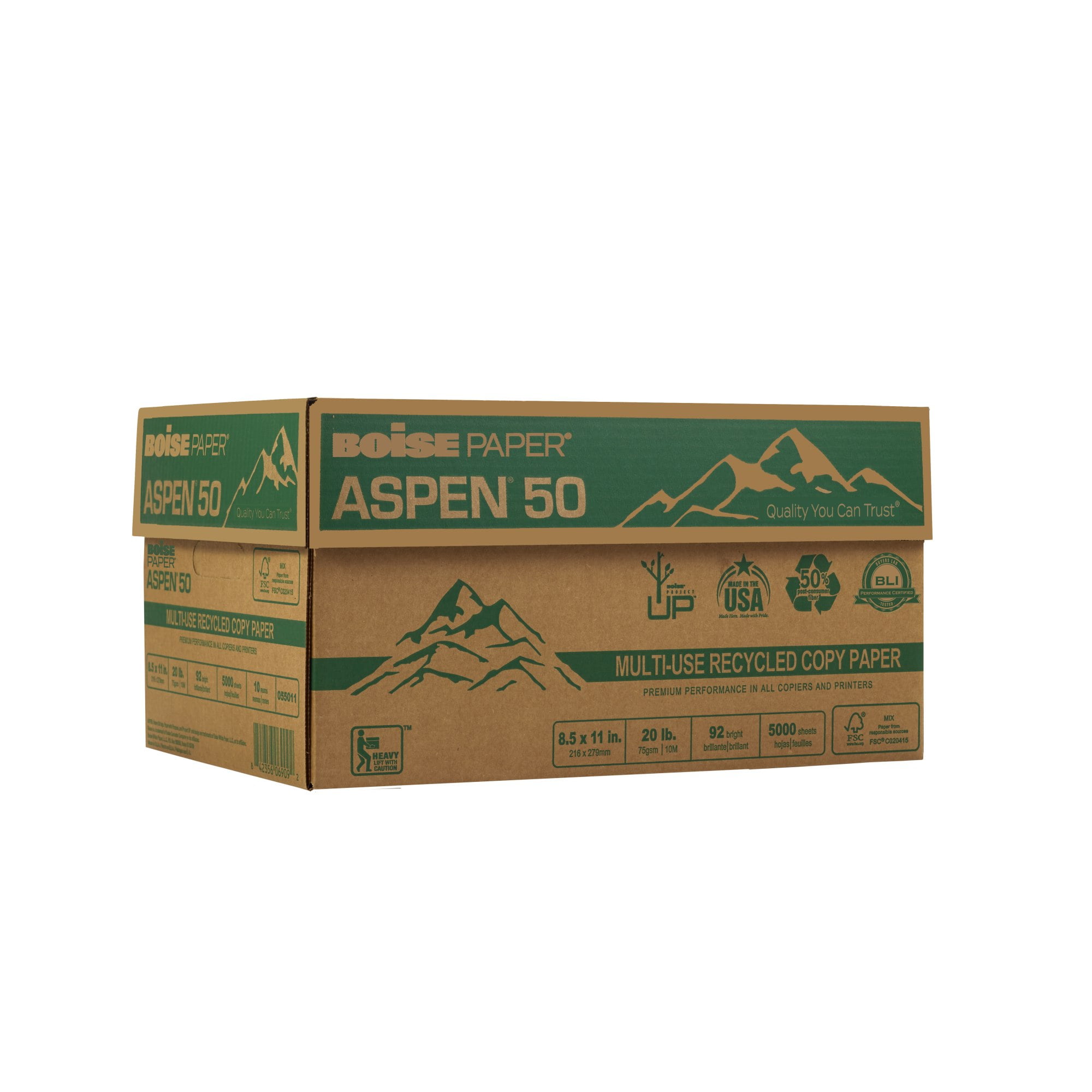 BOISE ASPEN 50 Recycled MultiUse Copy Paper, 8.5" x 11" Letter, 92