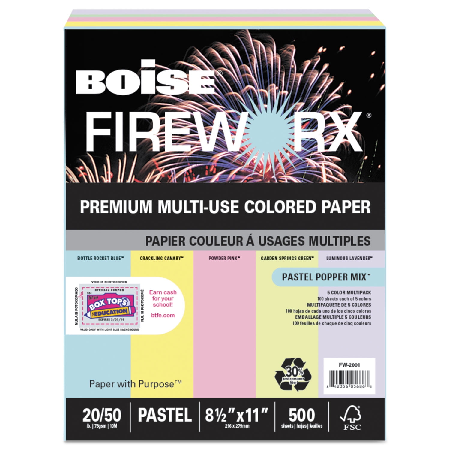 Boise Paper FIREWORX Premium Multi-Use Colored Paper, 8.5 x 11 Letter,  Echo Orchid, 20 lb., 10 Ream Carton (5000 Sheets), Purple (MP2201-OR)