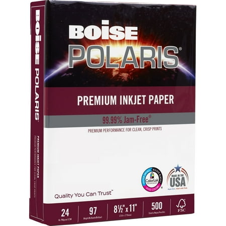 BOISE POLARIS Premium Inkjet Printer Paper, 8.5" x 11" Letter, 97 Bright White, 24 lb., 1 Ream (500 Sheets)
