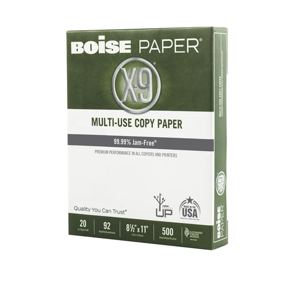 BOISE X-9 Multi-Use Copy Paper, 8.5" x 11" Letter, 92 Bright White, 20 lb., 1 Ream (500 Sheets)