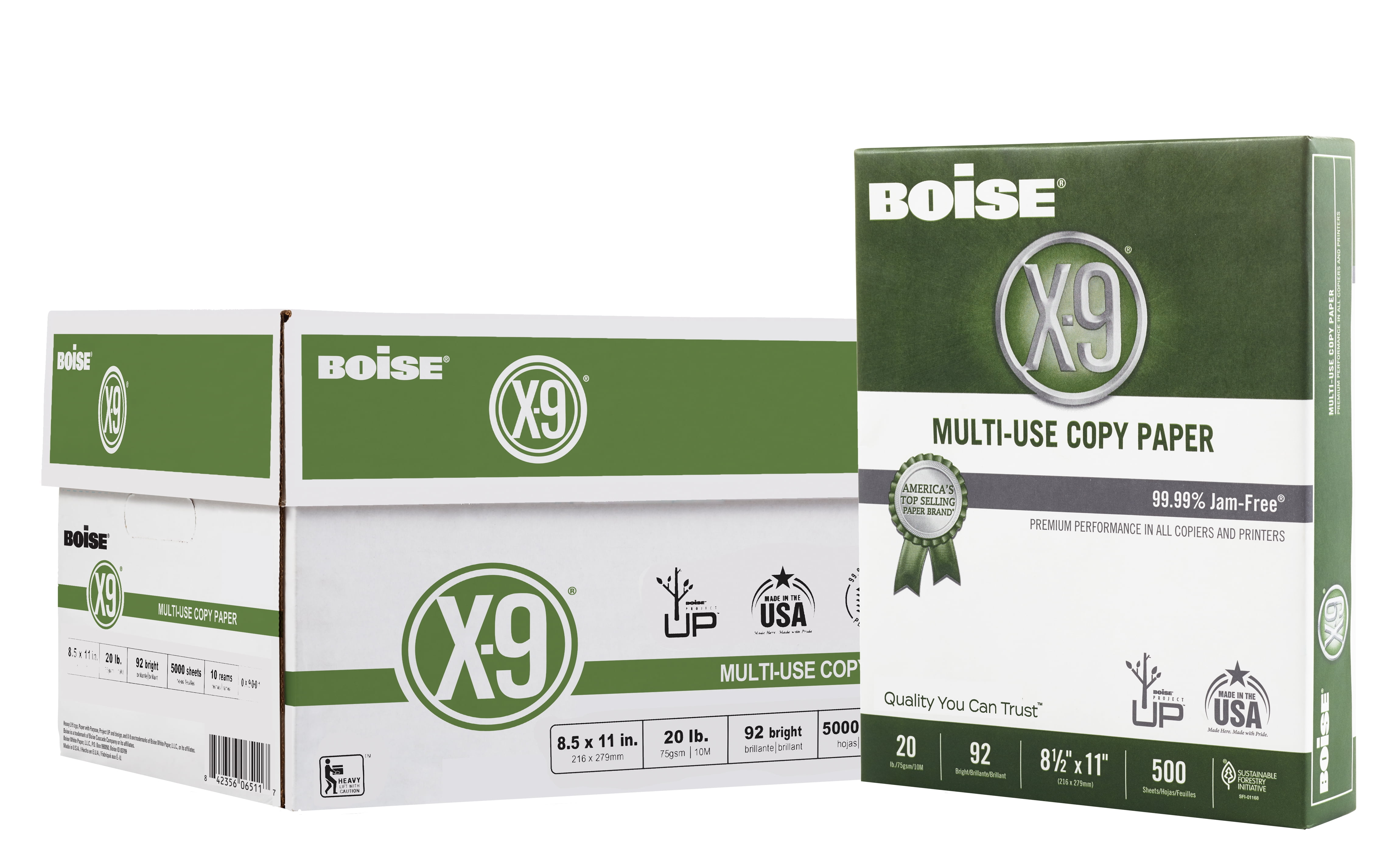 BOISE X9 MultiUse Copy Paper, 8.5" x 11" Letter, 92 Bright White, 20 lb., 10 Ream Carton