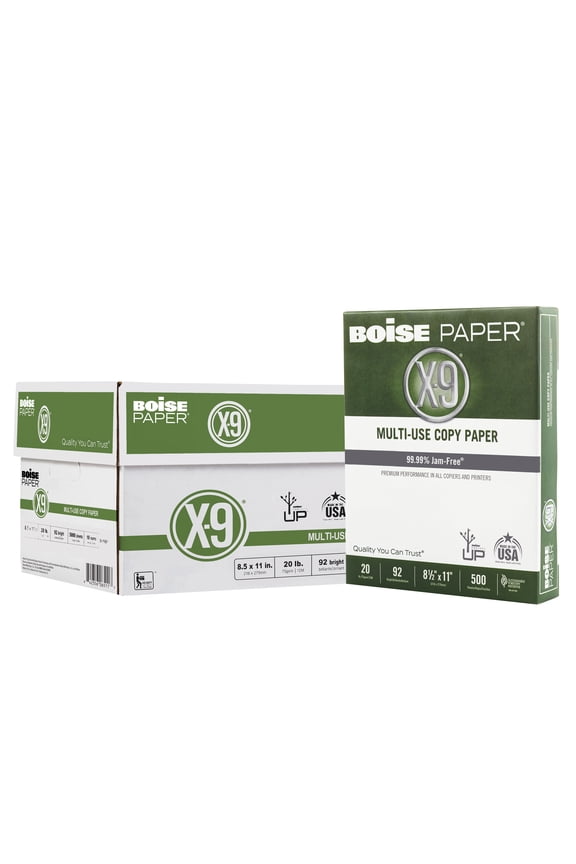 X-9 Multi-Use Copy Paper, 8.5" x 11" Letter, 92 Bright, 20 lb., 10 Ream Carton (5,000 Sheets)