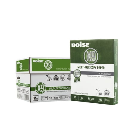 Boise X-9 Multi-Use Copy Paper, 8.5" x 11" Letter, 92 Bright White, 20 lb., 2500 Sheets Per Carton