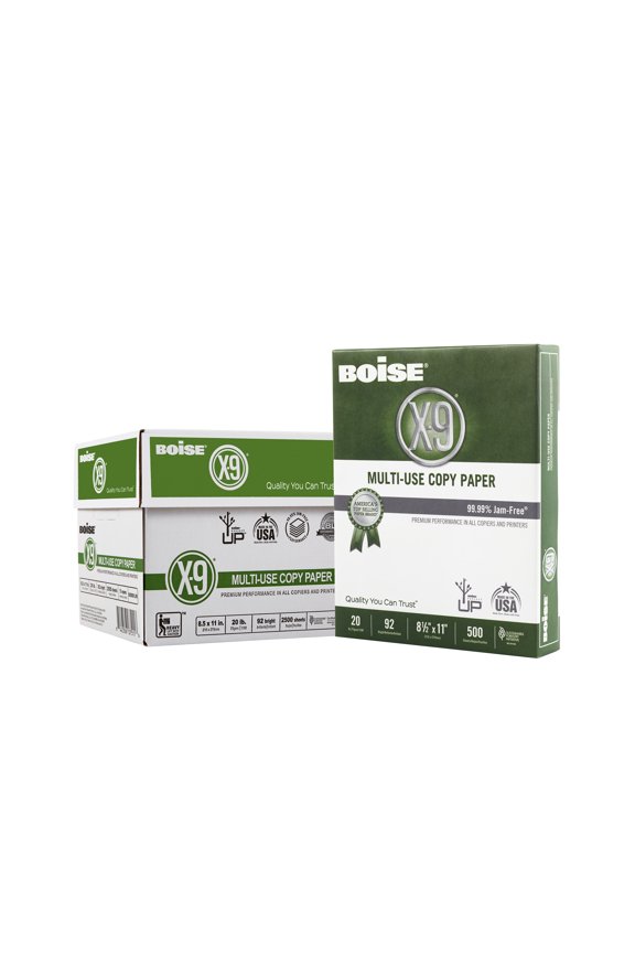 X-9 Multi-Use Copy Paper, 8.5" x 11" Letter, 92 Bright White, 20 lb., 5 Ream Carton (2,500 Sheets)