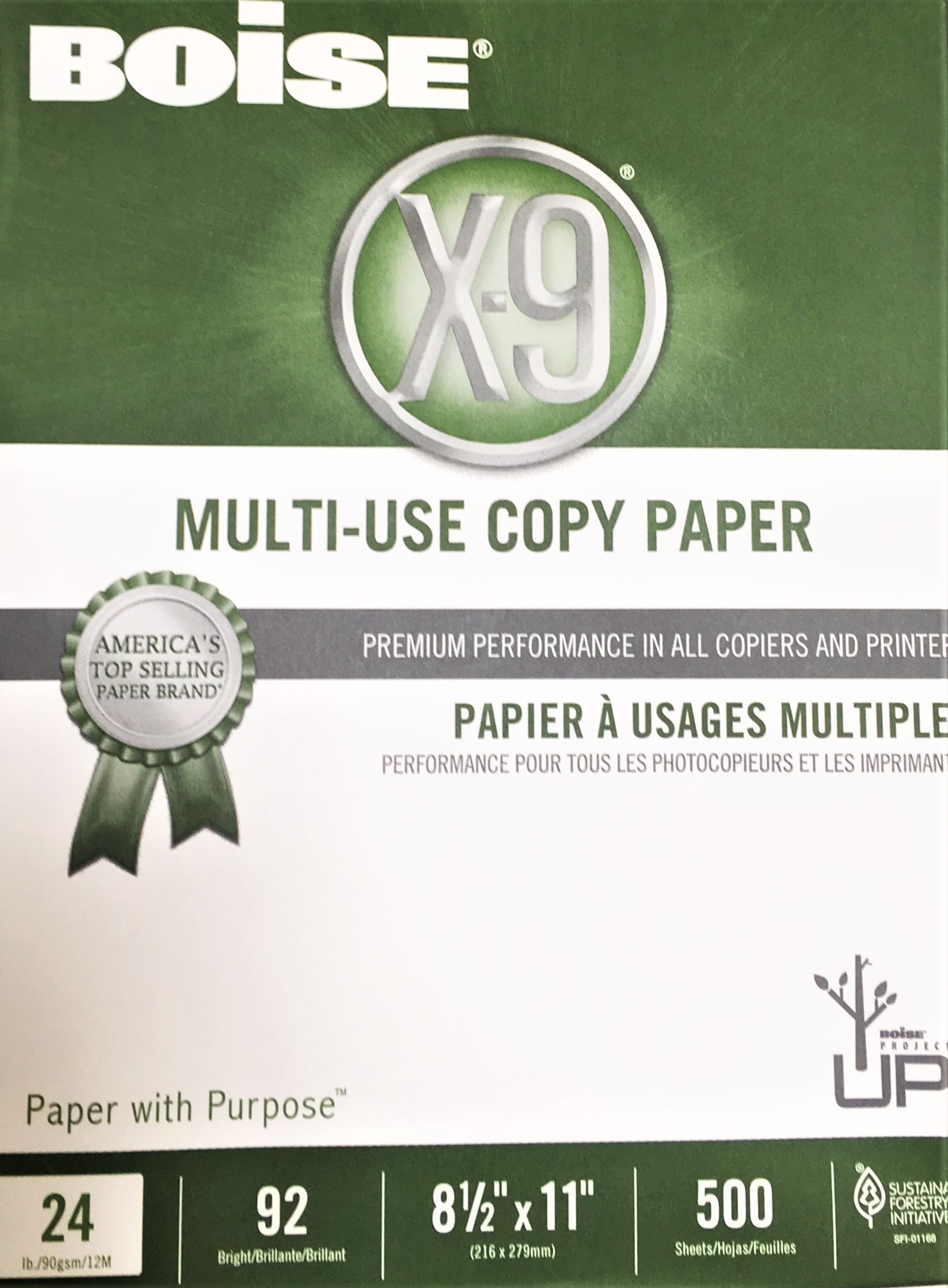 BOISE X9 MultiUse Copy Paper, 8.5" x 11" Letter, 92 Bright White, 24 lb., 1 Ream (500 Sheets