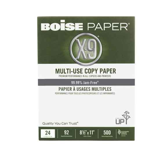 BOISE X-9 Multi-Use Copy Paper, 8.5" x 11" Letter, 92 Bright White, 24 lb., 1 Ream (500 Sheets)