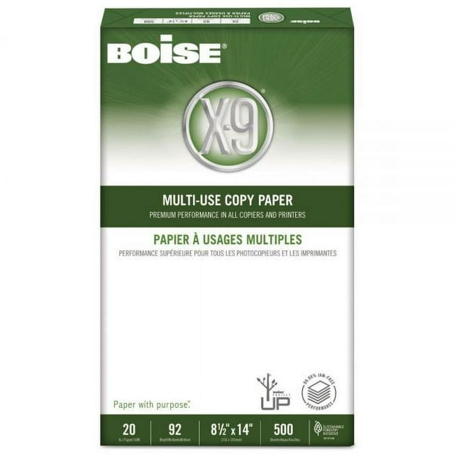 BOISE X9 MultiUse Copy Paper, 8.5" x 14" Legal, 92 Bright White, 20 lb., 1 Ream (500 Sheets