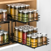 BOIVSHI 2-Tier Spice Rack, Pull Out Cabinet Organizer Spice Racks Height Adjustable Heavy Duty Metal Basket for Inside Cabinets & Pantry Closet 7.5Wx10.5Dx9.5H