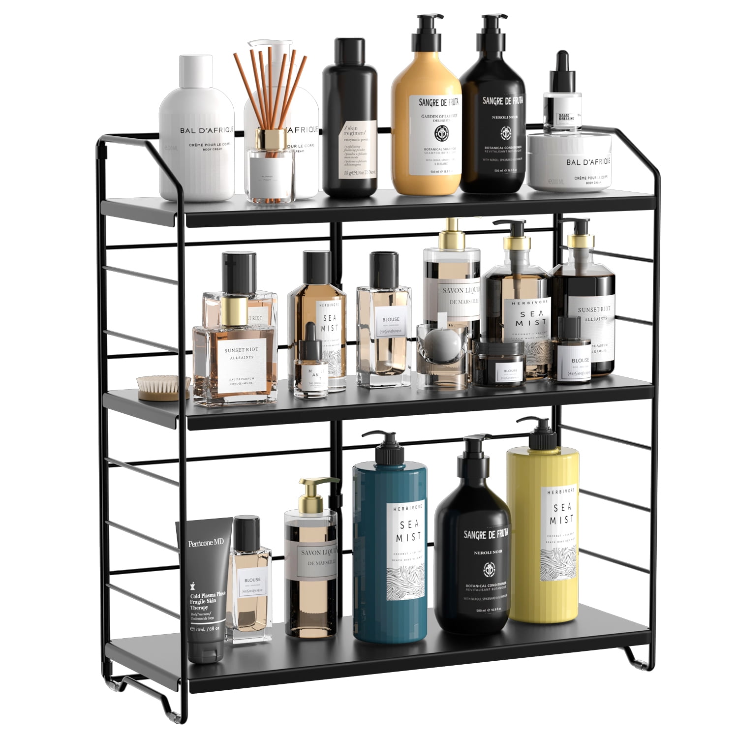 Bossman Bamboo Bathroom Countertop Organizer for Toiletries, Accessories and Grooming Products Storage and Counter Organization (Black)