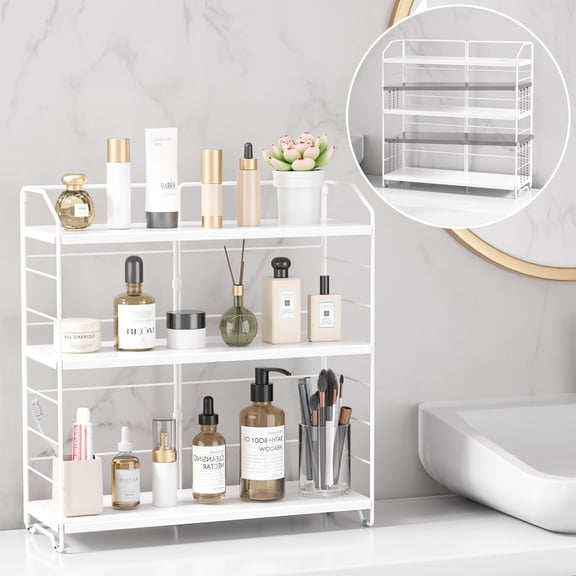 BOIVSHI Bathroom Countertop Organizer 3 Tier Adjustable Spice Rack Counter Organization and Storage for Kitchen Bedroom Offices,White