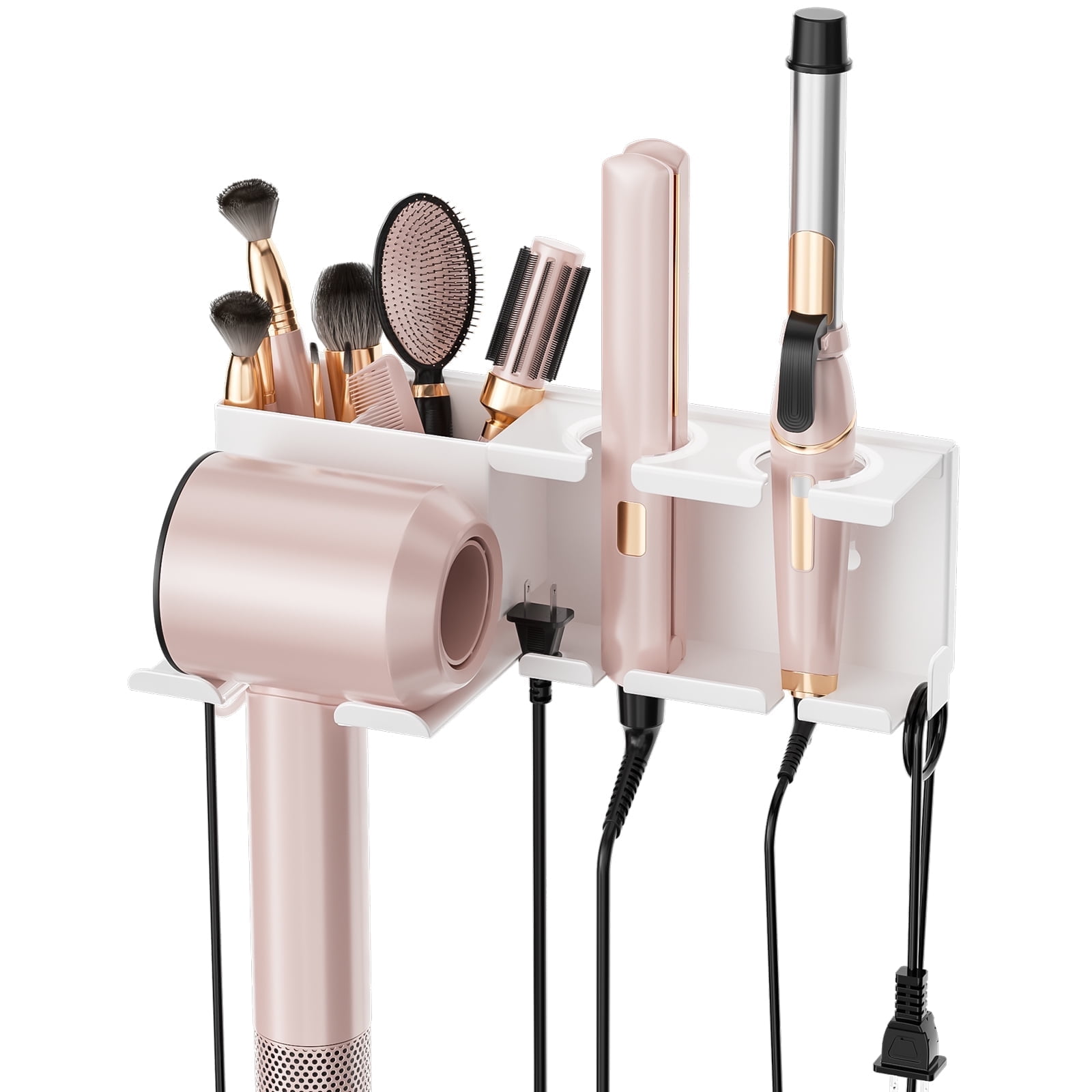 BOIVSHI Hair Dryer Holder Wall Mounted,Blow Dryer Holder for Bathroom, Metal Hair Dryer Rack, Muti-Function Hair Tool Organizer(White)