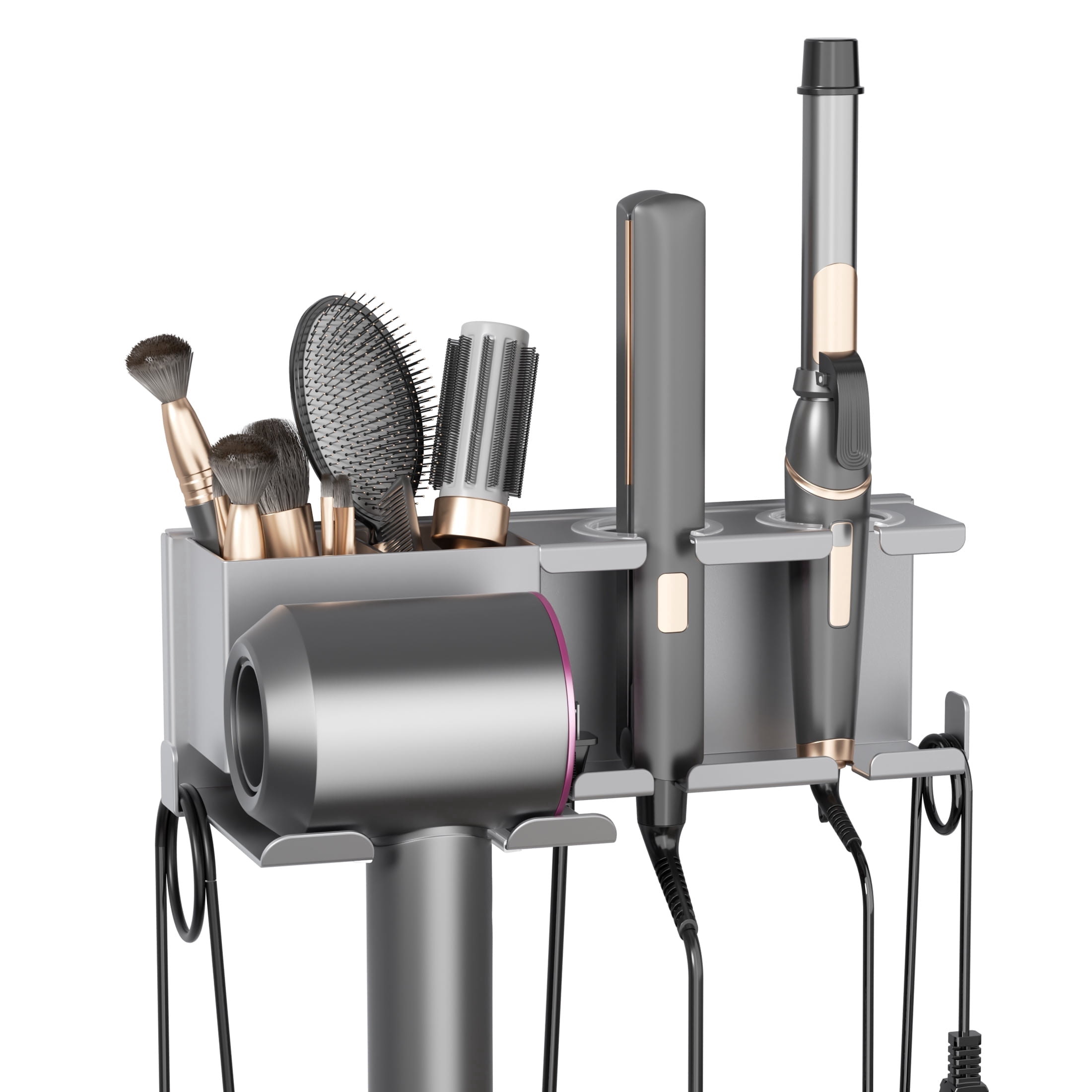 BOIVSHI Hair Dryer Holder Wall Mounted,Blow Dryer Holder for Bathroom, Metal Hair Dryer Rack, Muti-Function Hair Tool Organizer(Gray)