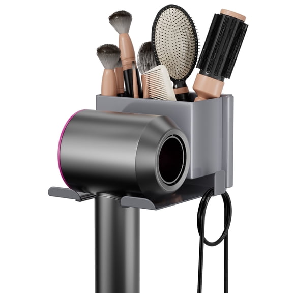 BOIVSHI Hair Dryer Holder Wall Mounted,Blow Dryer Holder for Bathroom, Metal Hair Dryer Rack, Muti-Function Hair Tool Organizer(Gray)
