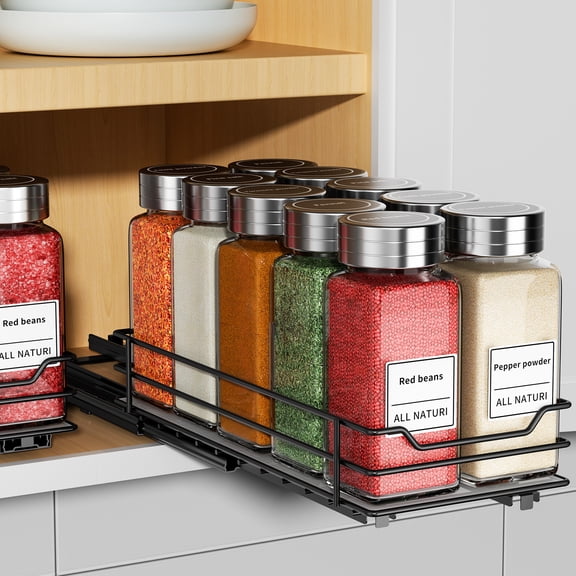 BOIVSHI Pull Out Spice Rack Organizer for Cabinet, Heavy Duty Slide Out Spice Rack Organizer for Kitchen Cabinets and Pantry, Fits Spices, Sauces, Canned Food (4.5''Wx10.5''Dx2.5''H)