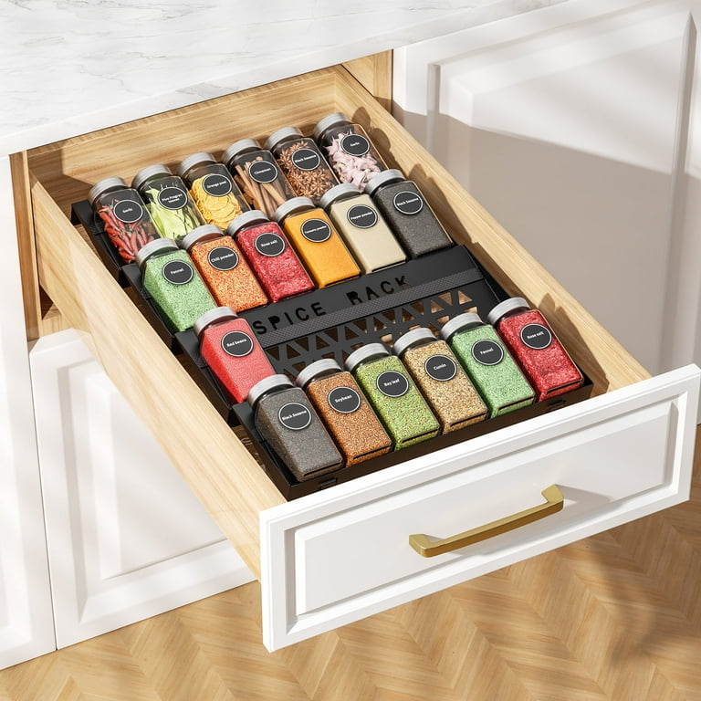 BOIVSHI Spice Drawer Organizer,4 Tier Metal Seasoning Rack Tray