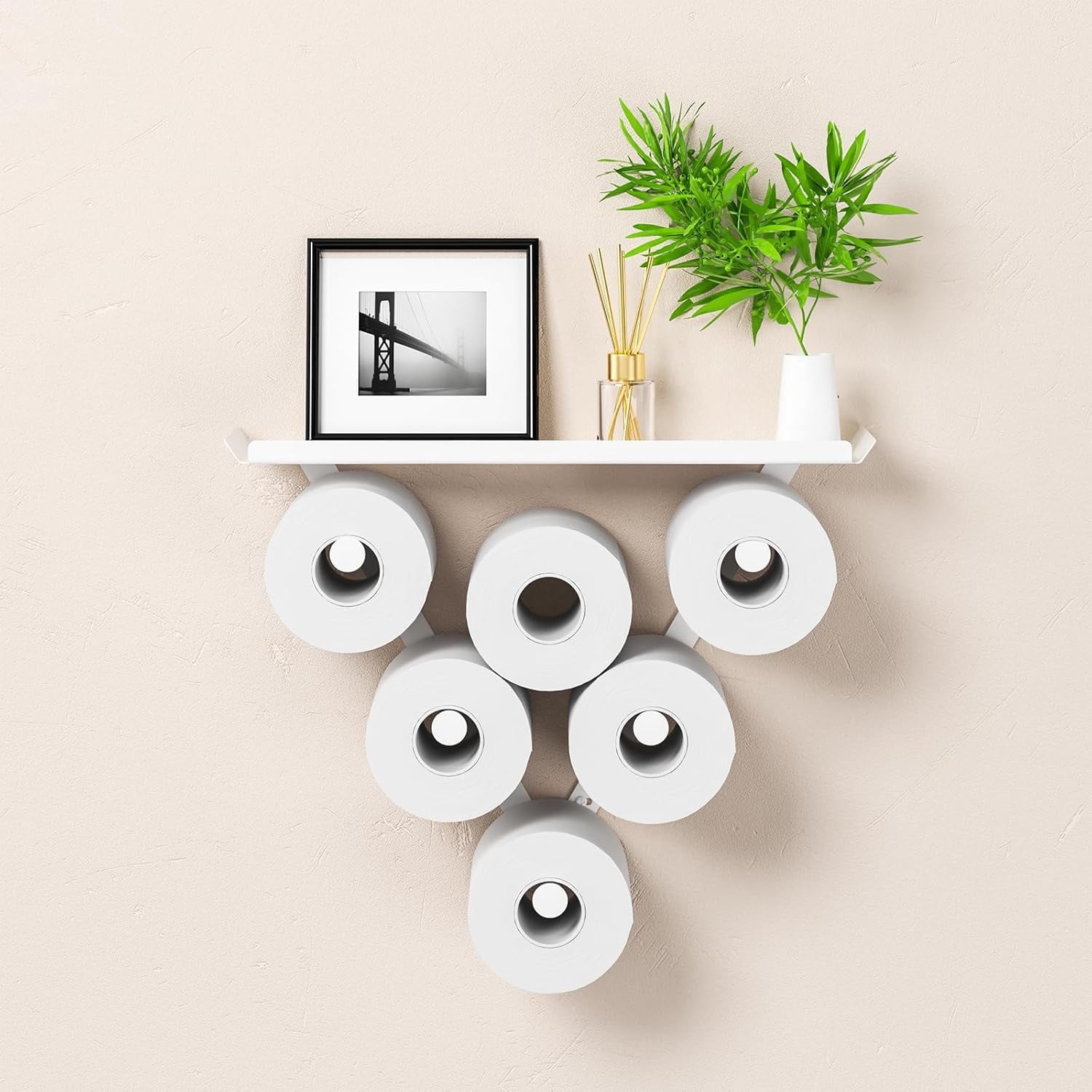 BOIVSHI Toilet Paper Holder,Wall Mount Toilet Paper Storage for Extra 12 Rolls, Metal Wall Art Sculpture Bathroom Decor Tissue Holder Shelf