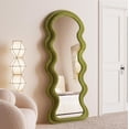 thumbnail image 1 of BOJOY Full Length Mirror, 63" x 24" Wall Mirror, Flannel Wrapped Wooden Frame Floor Mirror, Irregular Wavy Mirror Hanging or Leaning Against Wall for Cloakroom/Bedroom/Living Room - Green, 1 of 5