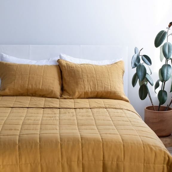 French Linen Box Stitch Quilt - Twin/Twin XL - Honey | BOKSER HOME