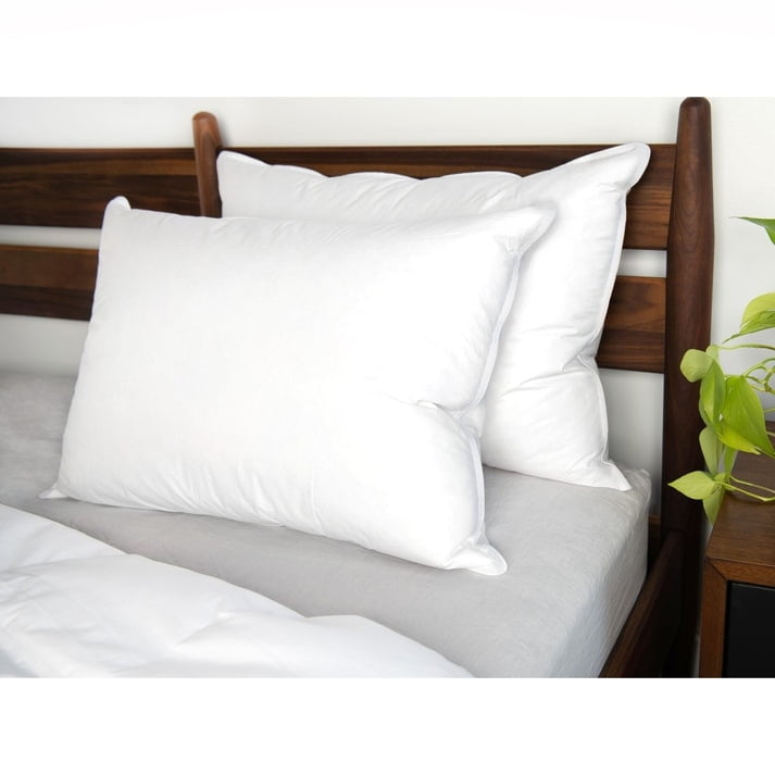 Firm White Duck Feather and Down Bed Pillows, 2 Pack