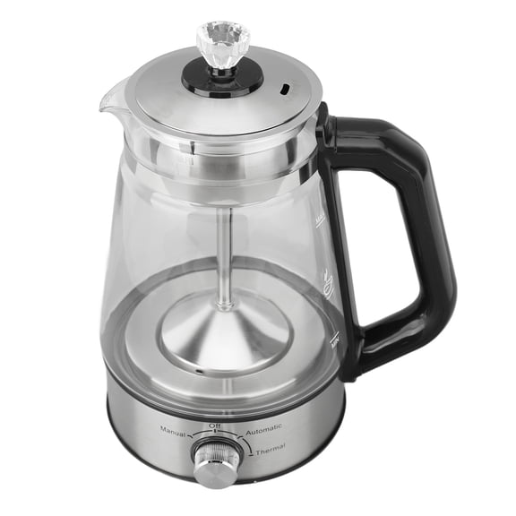 BOKYAN 1.2L Automatic Glass Electric Tea Kettle, Steam Spraying Insulated Tea Maker with Keep Warm Function, Clear/Silver