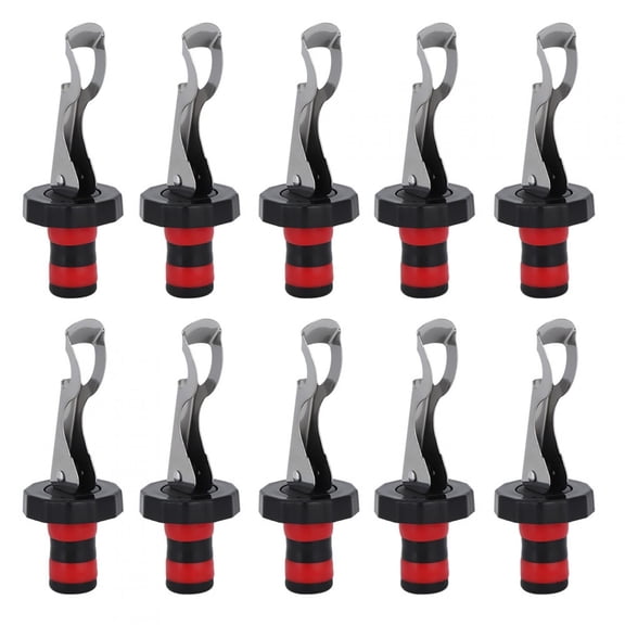 BOKYAN 10-Piece Reusable Silicone Wine Stopper Set, Leakproof Manual Press Red Wine Bottle Plug Vacuum Beverage Bottle Sealer Tools for Wine Preservation (3.7x1.3 Inches / 9.5x3.2 cm), Red & Black