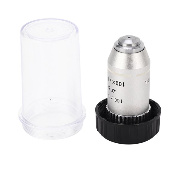 BOKYAN 100X Achromatic Microscope Objective Lens with Standard RMS Thread (3.94 inches / 10 cm), Spring Protection for Biological Microscopes, Brass and Stainless Steel Construction