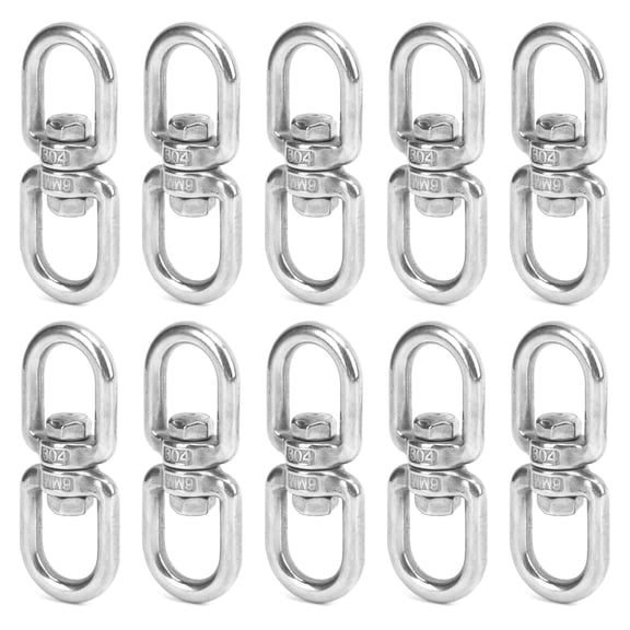 BOKYAN 10Pcs M6 Double Ended Swivel Hooks, Stainless Steel 8-Shape Shackle Ring Connector for Chain Hook Swivel Ring Multi-Purpose Heavy Duty Hardware