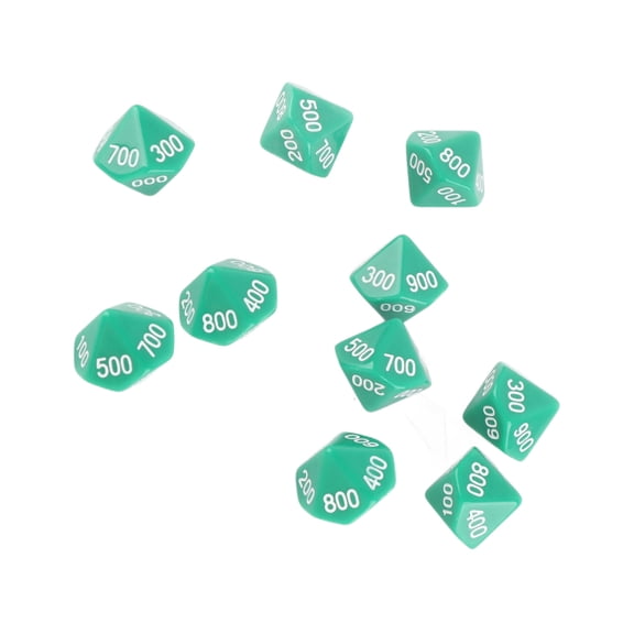 BOKYAN 10pcs 10-Sided Polyhedral Dice, Green Math Dice with White Numbers for Educational Games & Entertainment (3.54 in / 9 cm)