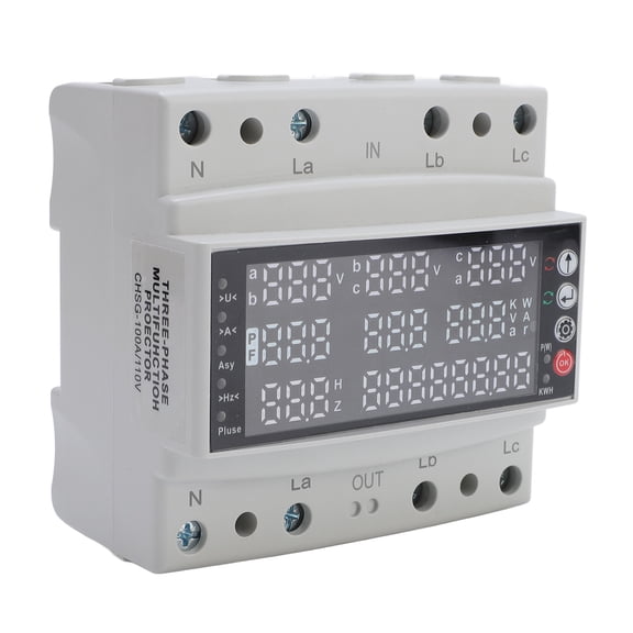 BOKYAN 110V 100A Adjustable Voltage Protector 3 Phase Multi Function Self Reset Wattmeter with Display
