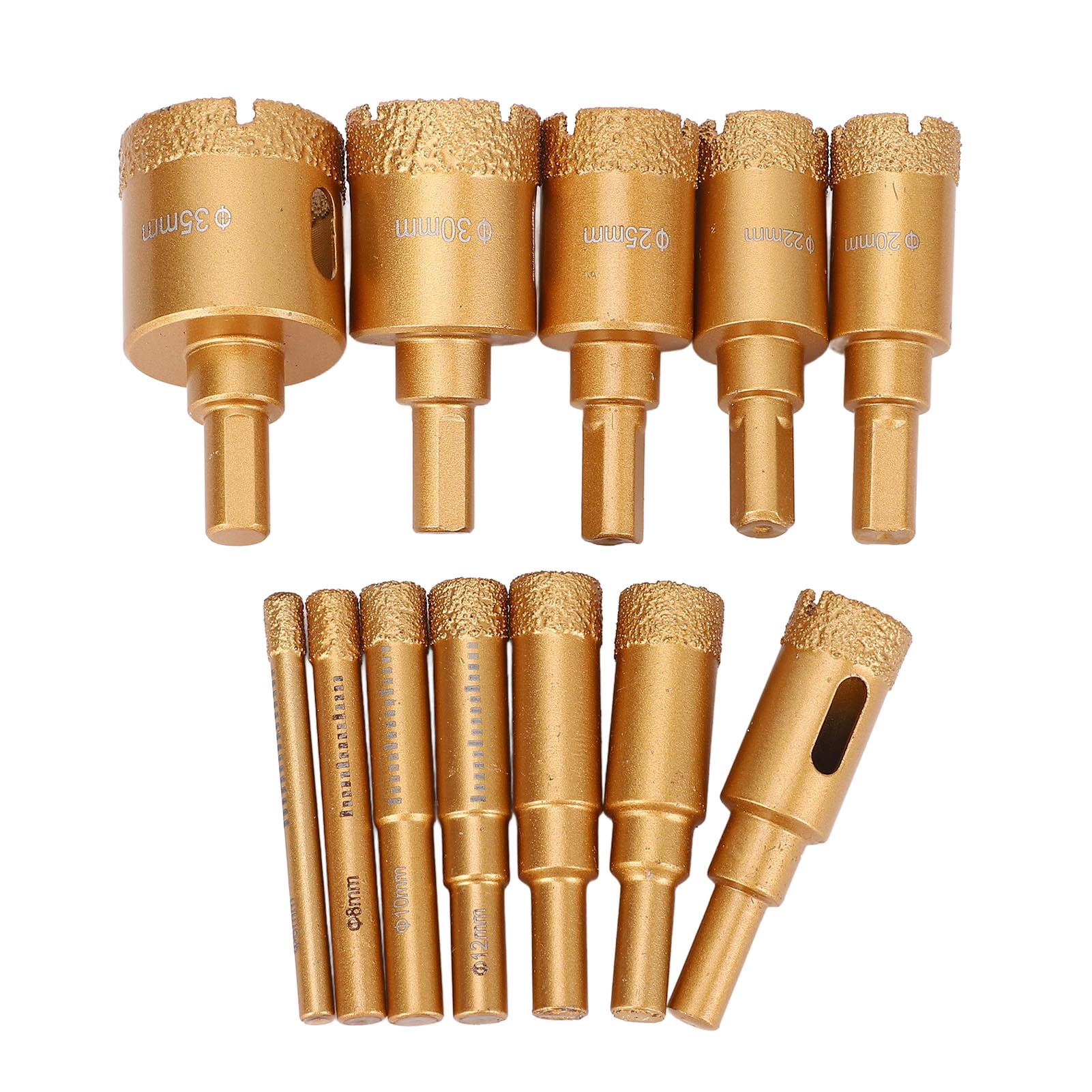 BOKYAN 12Pcs M10 Diamond Drill Bit Set 6-35mm Dry Wet Diamond Hole Saw Kit for Glass Ceramic Porcelain Tile Marble Granite (9.84 inches / 25.0 cm length)