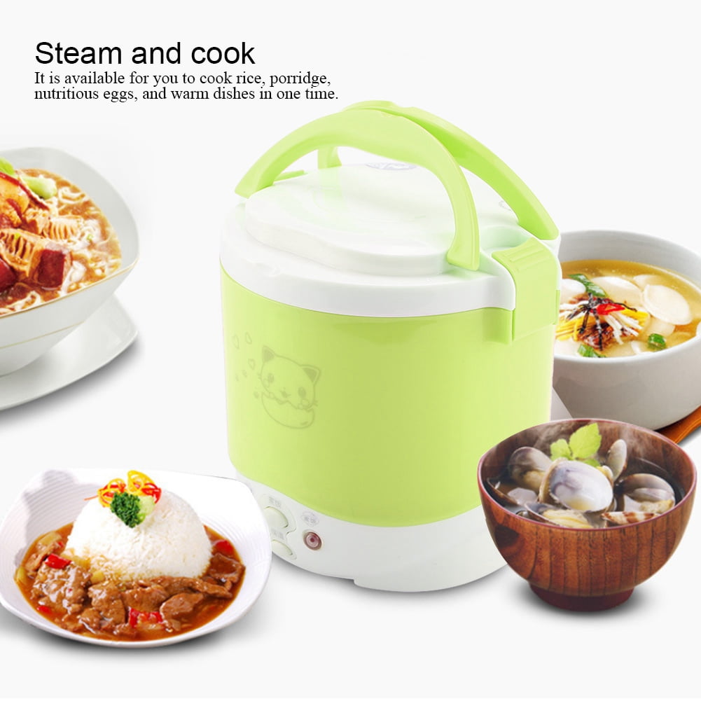 BOKYAN 12V 100W Portable Car Electric Rice Cooker, 1L Travel Food Steamer with Non-stick Inner Pot, Green - 6.2 x 6.2 x 6.1 inches / 15.7 x 15.7 x 15.5 cm