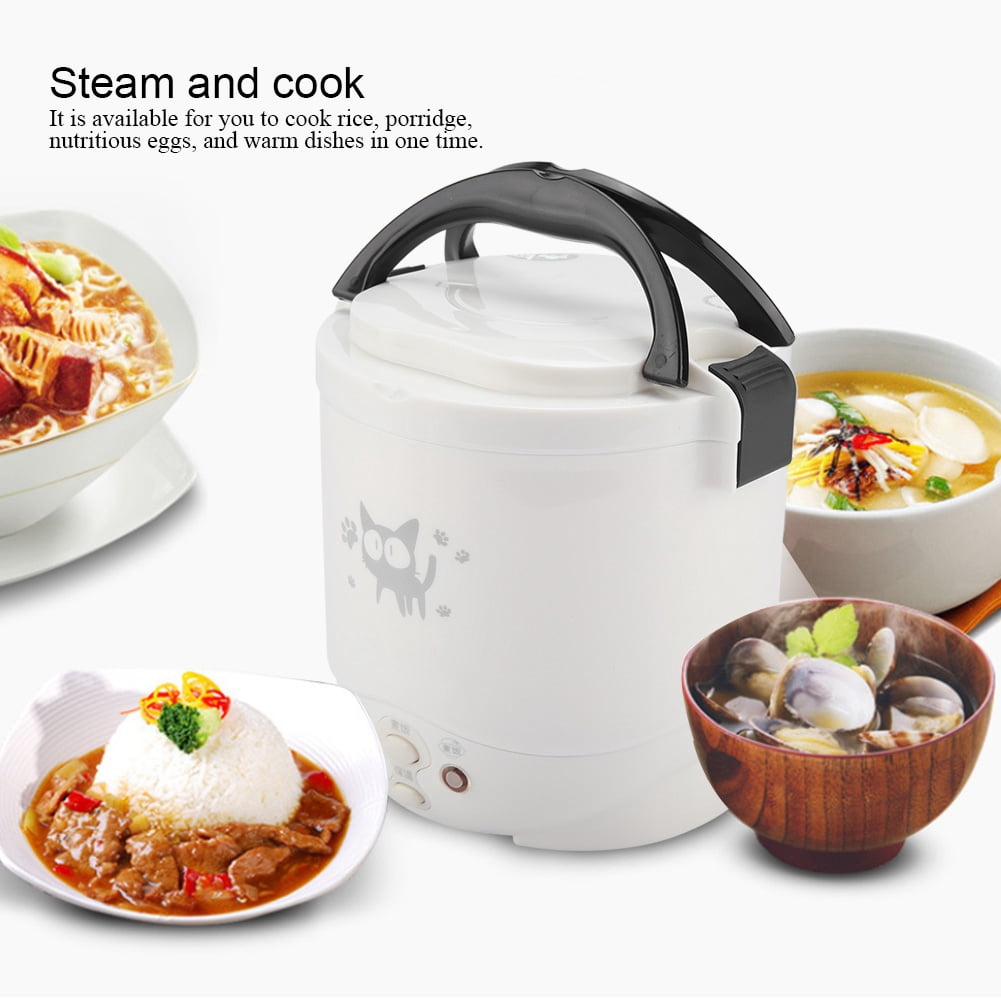 BOKYAN 12V 100W Portable Electric Rice Cooker for Car, 1L Capacity Multifunctional Food Steamer with Non-stick Coating, White - 6.2 x 6.2 x 6.1 inches / 15.7 x 15.7 x 15.5 cm