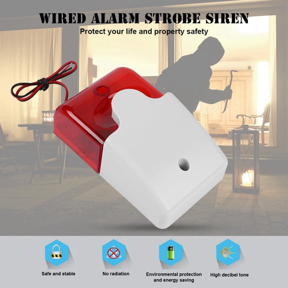 BOKYAN 12V Wired Strobe Siren Light Sound Alarm System For Home Security Red Flashing Alert Device 85 dB Loud Warning Indoor Outdoor Protection 5.12 inches / 13 cm 1 Pack
