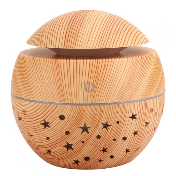 BOKYAN 130ml Portable Humidifier, Ultrasonic Cool Mist Air Diffuser with LED Light, Wooden Grain Hollow Aroma Atomizer for Home Desk, 3.9 inches / 10 cm