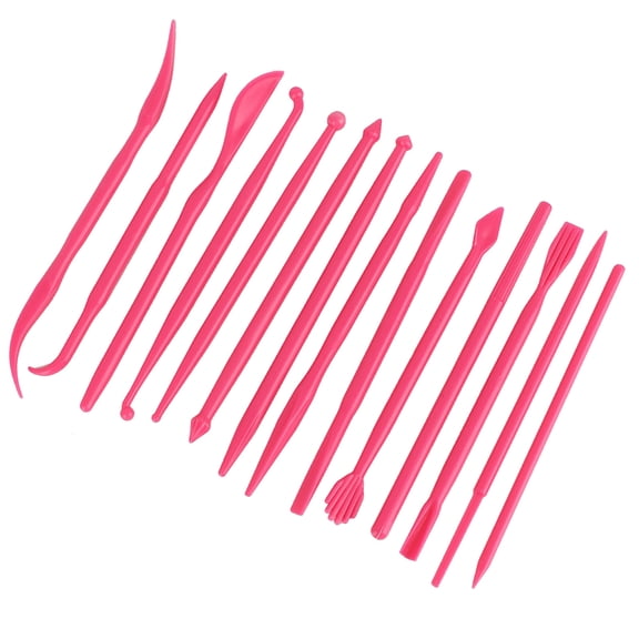 BOKYAN 14Pcs DIY Plastic Clay Sculpting Set Pottery Shaper Polymer Modeling Hand Tool Rose Red, Professional 28 Shapes Ceramics Carving Kit for Fondant Cake 4.7 inches / 12.0 cm