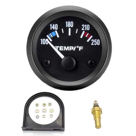 BOKYAN 2 Inch / 52mm Water Temperature Gauge Universal Car Pointer Water Temp Meter Kit 100-250 Fahrenheit with White LED Backlight Temperature Sensor for 12V Car Truck SUV Boat