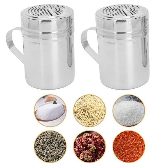 BOKYAN 2-Pack 304 Stainless Steel Dredge Shakers with TightSeal Lids & Handle Durable Salt, Sugar, Pepper & Seasoning Shakers for Kitchen & Restaurant