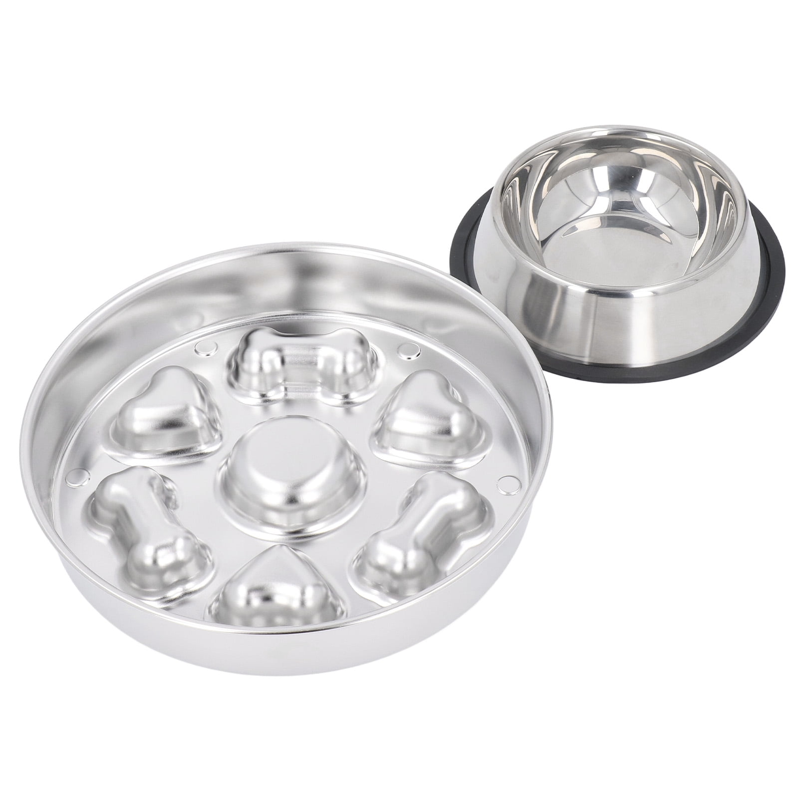 BOKYAN 2 Pcs Slow Feeder Dog Bowls Stainless Steel Slow Down Eating Pet Dish Set with Anti-Slip Base, 9.84 in / 25 cm
