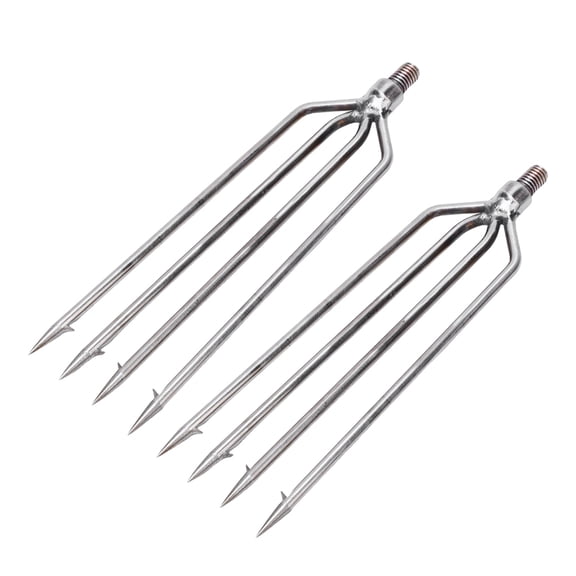 BOKYAN 2 Pcs Stainless Steel 4 Prongs Harpoon Gig Gaff Hook Barb Fish Spear for Outdoor Fishing Tackle, Durable Metal Frog Spear with Sharp Prongs, Great for Professional and Recreational Anglers
