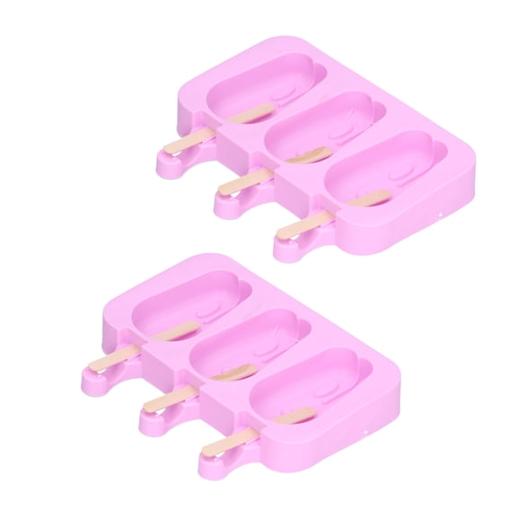 BOKYAN 2-Piece 3-Grid Silicone Ice Cream Mold, Rabbit Shaped Ice Pop Maker with Lid and 100 Sticks for Summer Home Kitchen