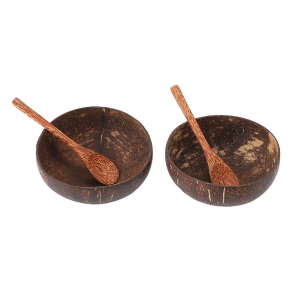 BOKYAN 2Set EcoFriendly Coconut Shell Bowls with Wooden Spoon  HeatResistant, Unique Design, Easy to Clean, Ideal for Home & Parties