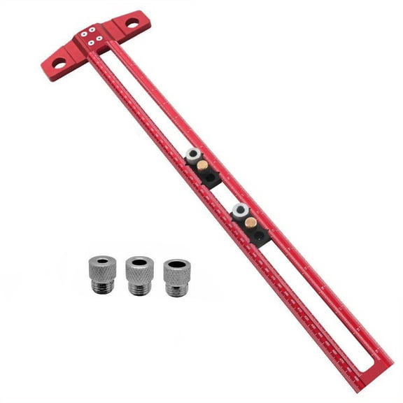 BOKYAN 2 in 1 Woodworking Scriber Multifunctional Drilling Positioning Ruler T-Shape Marking Tool with 6 Bushings (19.7 inches / 500 mm)