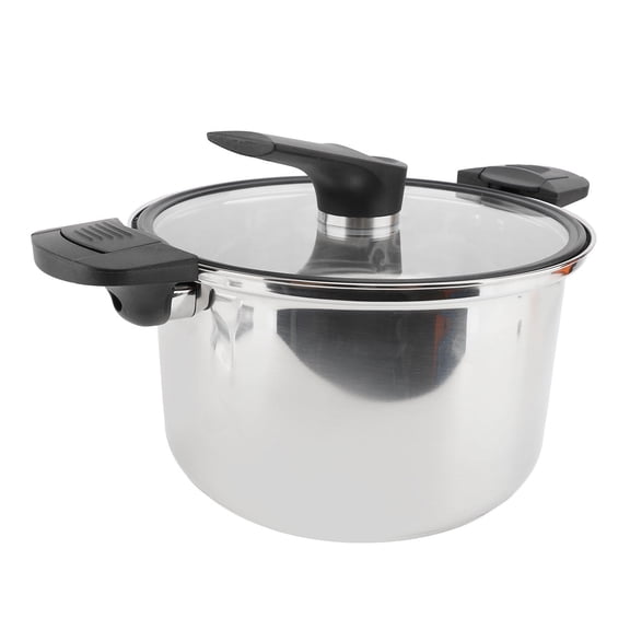 BOKYAN 20cm Micro Pressure Cooker Stainless Steel Soup Pot with Glass Lid, Dual Handles, EasyClean Design, Compact & Portable