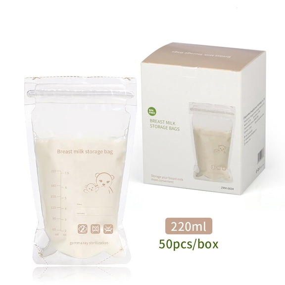 BOKYAN 220ml Breast Milk Storage Bags, BPA‑Free PE/PET, Double Zipper Leak‑Proof, 50 Pack, Food Grade, Pre‑Sterilized