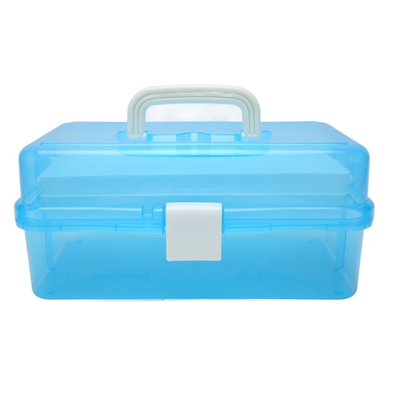 BOKYAN 3 Layers Portable Plastic Craft Storage Box Transparent Handheld Multipurpose Organizer Case for Art Craft and Cosmetic, 13.1 inches / 33.3 cm, Blue