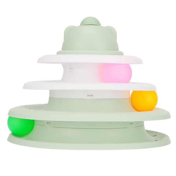 BOKYAN 3Level Cat Tower Turntable Toy with Rolling Balls, AntiSlip Base, CatHead Design, Interactive Puzzle Play
